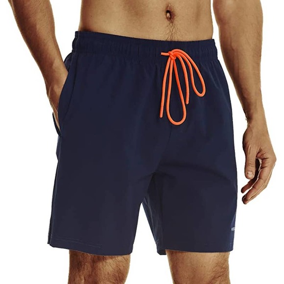 Hodo Men's  Navy Swim Trunks w Orange Drawstring NWT Sz S - Picture 2 of 8
